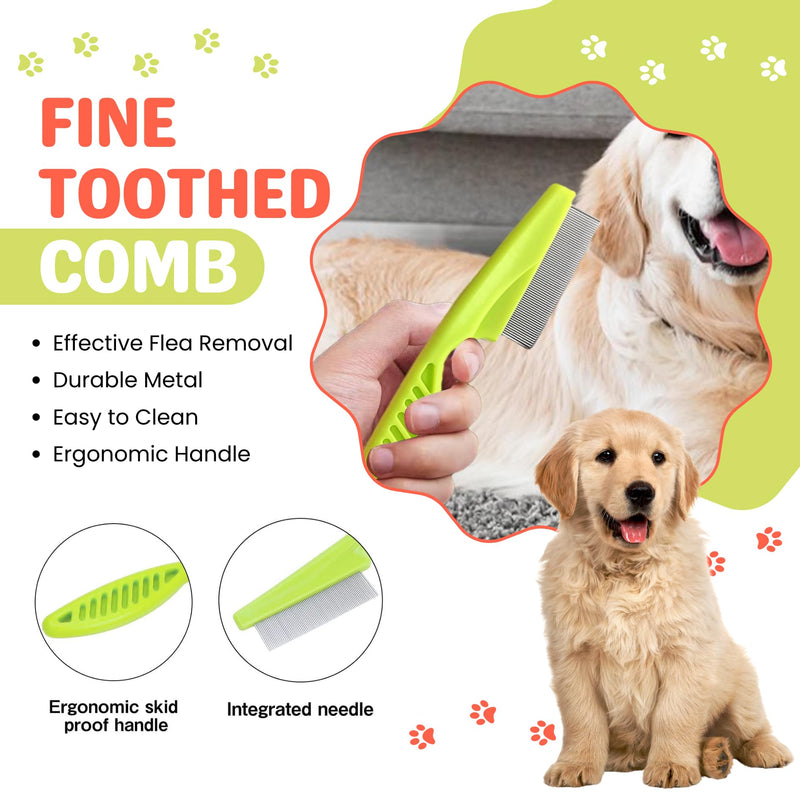 9Pcs Dog Grooming Kit - Self Cleaning Slicker Brush, Flea Comb, Nail Trimmer & Bath Brush - Pet Grooming Tools for Shedding, Trimming & Oral Care - For Dogs & Cats - Green