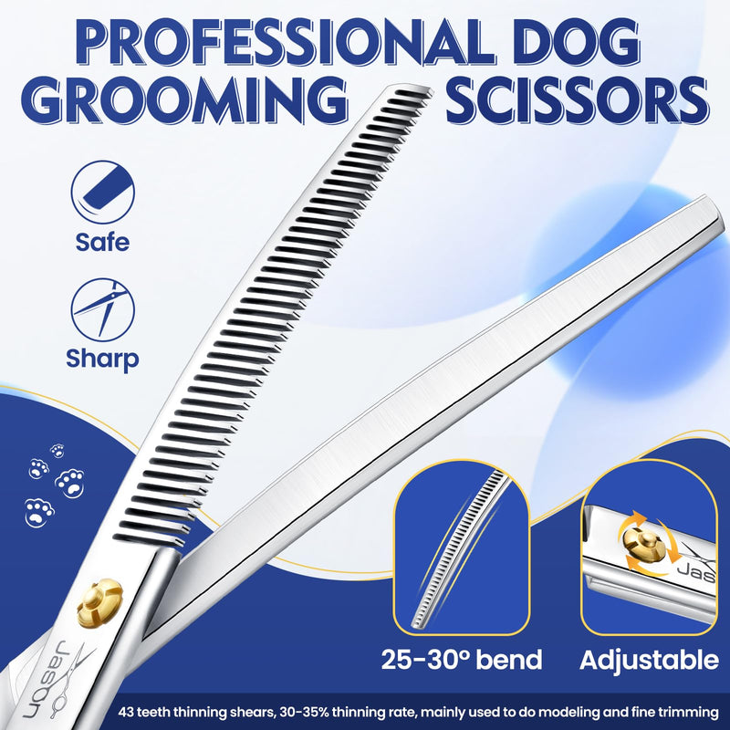 JASON Curved Thinner Dog Scissors - Ergonomic Updated Dog Grooming Scissors Sharp Curved Blender Dog Shears 440C Stainless Steel Grooming Shears Professional Pet Shears for Groomer - PawsPlanet Australia