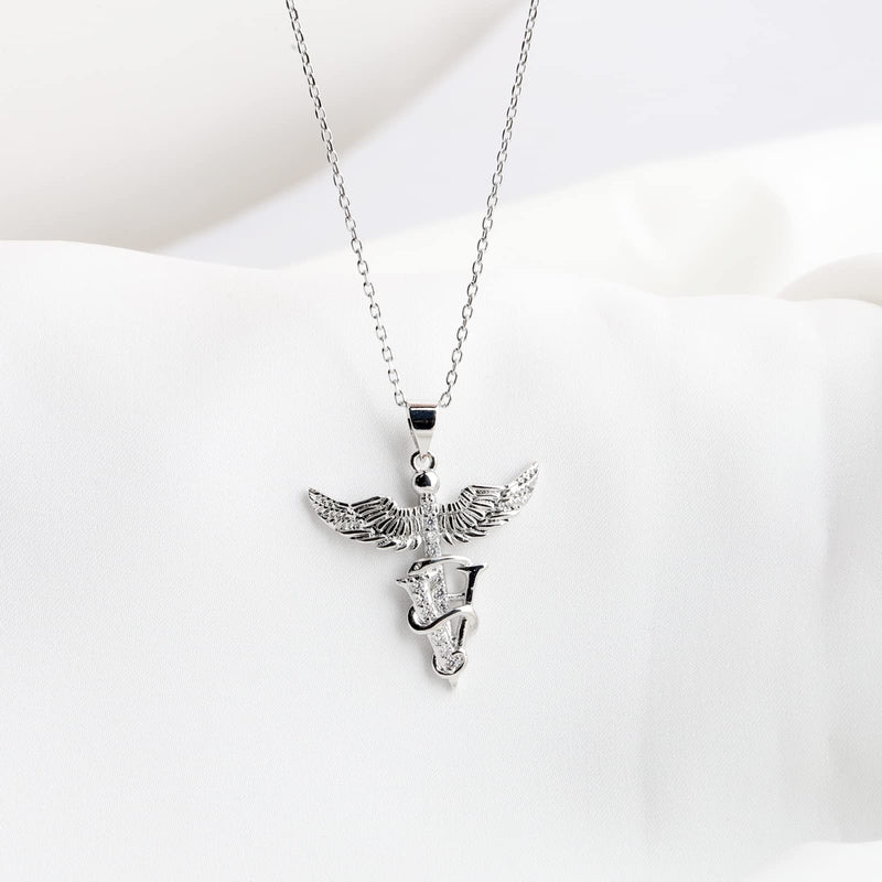 bobauna Veterinary Caduceus Pendant Necklace Vet Tech Jewelry Appreciation Gift for Veterinarian Nurse With Message Card Vet noun necklace - PawsPlanet Australia