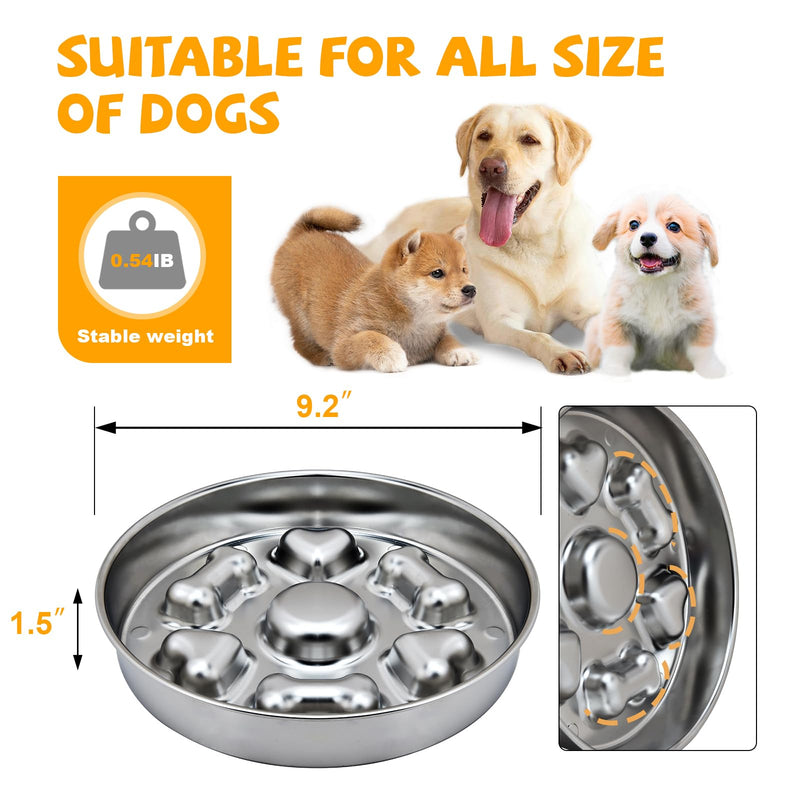 Slow Feeder Dog Bowls, Non-Slip Metal Dog Food Bowls, 304 Stainless Steel Dog Water Bowl, Double-Sided Heart and Bones Design Dog Slow Feeder Bowl for Small Medium Large Dogs - PawsPlanet Australia