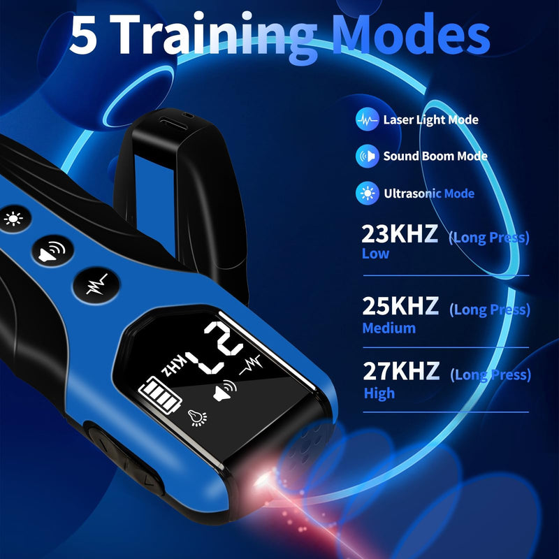 Dog Bark Deterrent Device, Anti Barking Device for Dogs 3X Ultrasonic to Correct Own or Neighbors Dog's Bad Behavior| 25ft Range, 5 Adjustable Modes Dog Training Device, Blue - PawsPlanet Australia