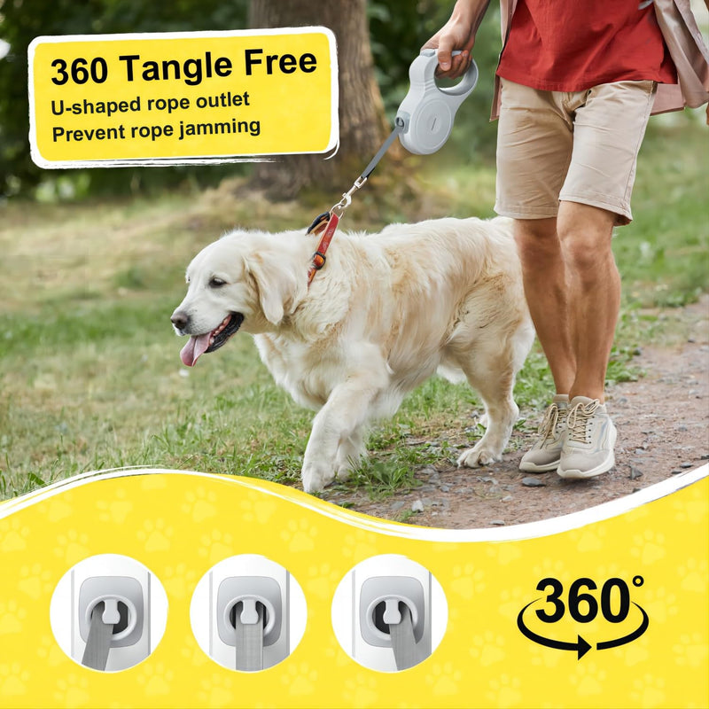 Retractable Dog Leash, Anti-Slip Rubberized Handle, 16FT Strong Nylon Tape Up to 110lbs, 360° Tangle Free, White - PawsPlanet Australia