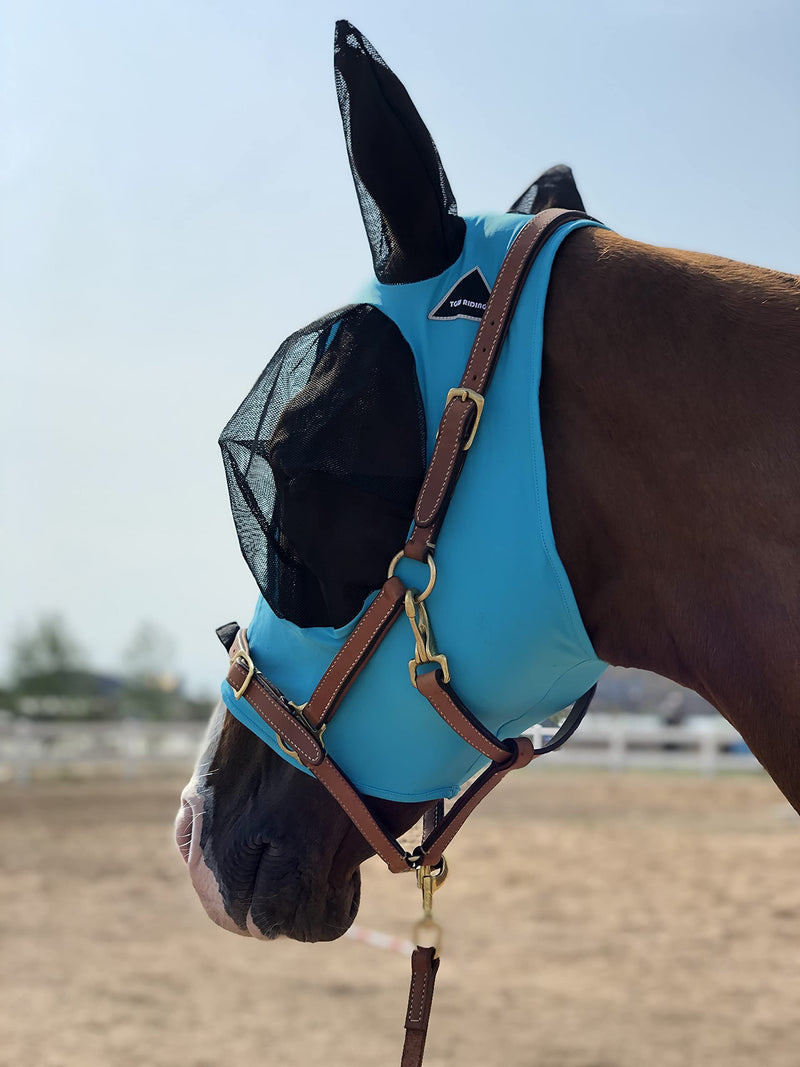 Horse Fly Mask Super Comfort Horse Fly Mask Elasticity Fly Mask with Ears We Only Make Products that Horses Like… (Pacific Blue, M) Pacific Blue