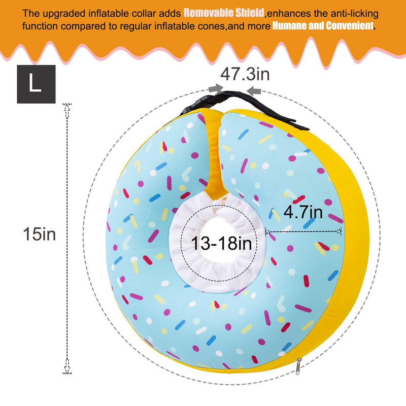 Dog Cone Collar Inflatable Donut for Large Medium Small Dogs, Soft Waterproof Dog Cone Alternative After Surgery Prevents Licking Wounds Easy Clean (Blue, L (Neck 13.5"-18")) Blue L (Neck 13.5"-18")