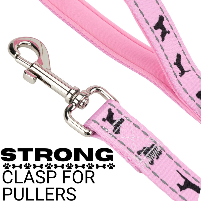 EcoBark Dog Leash - Soft & Reflective Comfort Training Leashes with Padded Handle - Safe, Strong, & for Small, Medium or Large Dogs (Baby Pink) 5 ft x 3/4 in - Narrow Width Baby Pink - PawsPlanet Australia