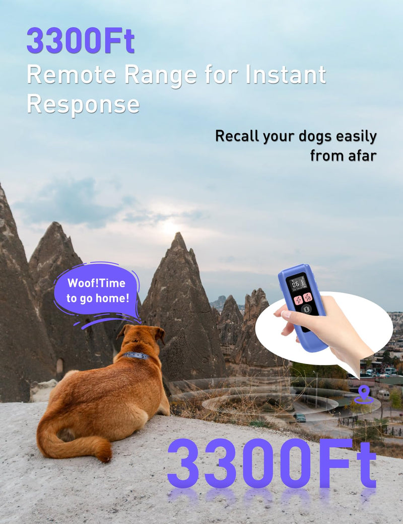 Dog Shock Collar 2 Dogs (10-120lbs) - 3300Ft Dog Training Collar with Beep, Vibration & Shock, IPX7 Waterproof Rechargeable Dog Shock Collars for Small Medium Large Dogs, Security Lock, Purple Purple 2pc - PawsPlanet Australia