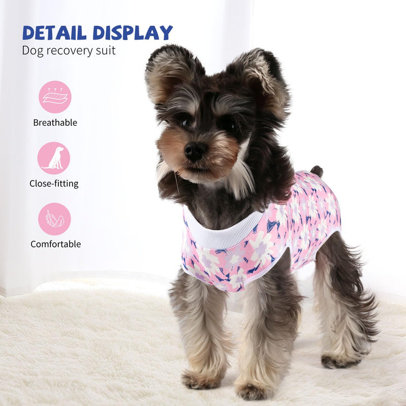 Dog Surgery Recovery Suit Puppy Surgical Clothes Abdominal Wounds Anti-Licking Dog Bodysuit Onesie Substitute E-Collar& Cone Pink Flower S Pink Flower(Zipper) - PawsPlanet Australia