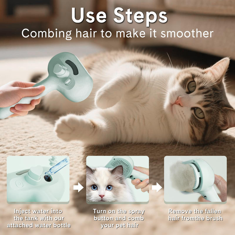 Pet Steam Brush for Dogs & Cats - 2-in-1 Deshedding & Detangling Tool with Steam Spray, Anti-Static Grooming Brush for Long/Short Haired Pets, Waterless Cleaning & Massage(Green) Green - PawsPlanet Australia