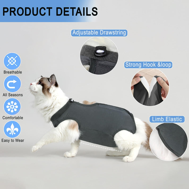 cat Recovery Suit Soft Cat Surgery Recovery Suit Female Cat Onesie for Cats After Surgery,Cone E-Collar Alternative Anti-Licking Protective Outfit Pet Surgical Recovery Pajama Suit Grey L