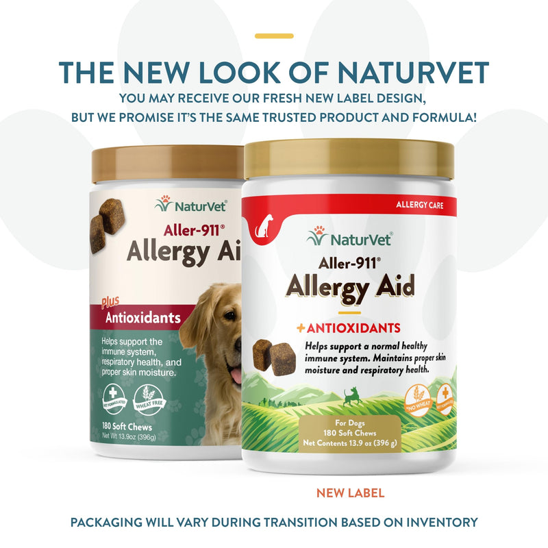 NaturVet Aller-911 Advanced Allergy Aid for Dogs, Cats – Antioxidant-Rich Pet Supplement with Omegas, DHA, EPA – Helps Support Dog Immune System, Cat Respiratory Health, Skin Moisture 180 Soft Chews