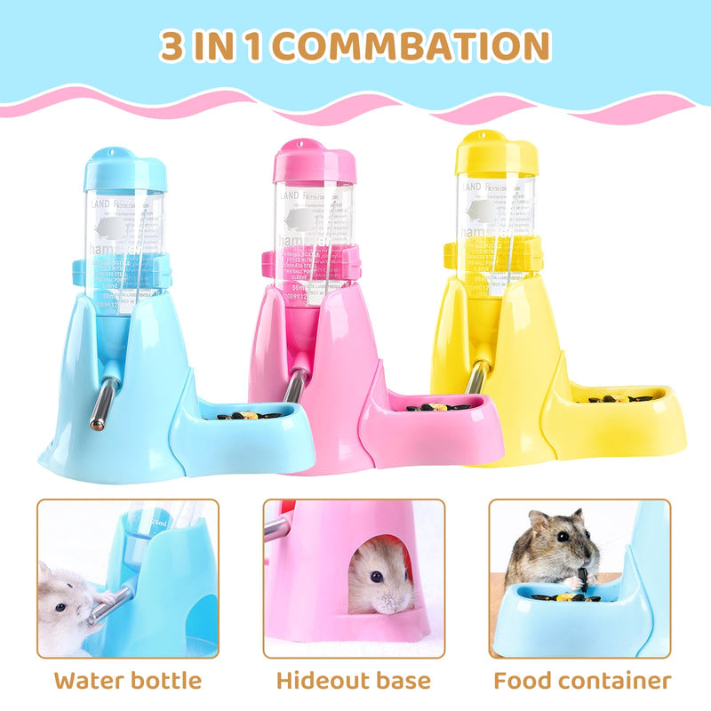 Hamster Water Bottle,3 in 1 Samll Animal Pet Cage Water Bottle No Drip,Pet Cage Water Bottle 80-125ml with Bracket,Waterproof Drop Ball,Mini Bowl,Hamster Nest for Small Animal（Pink-125 - PawsPlanet Australia