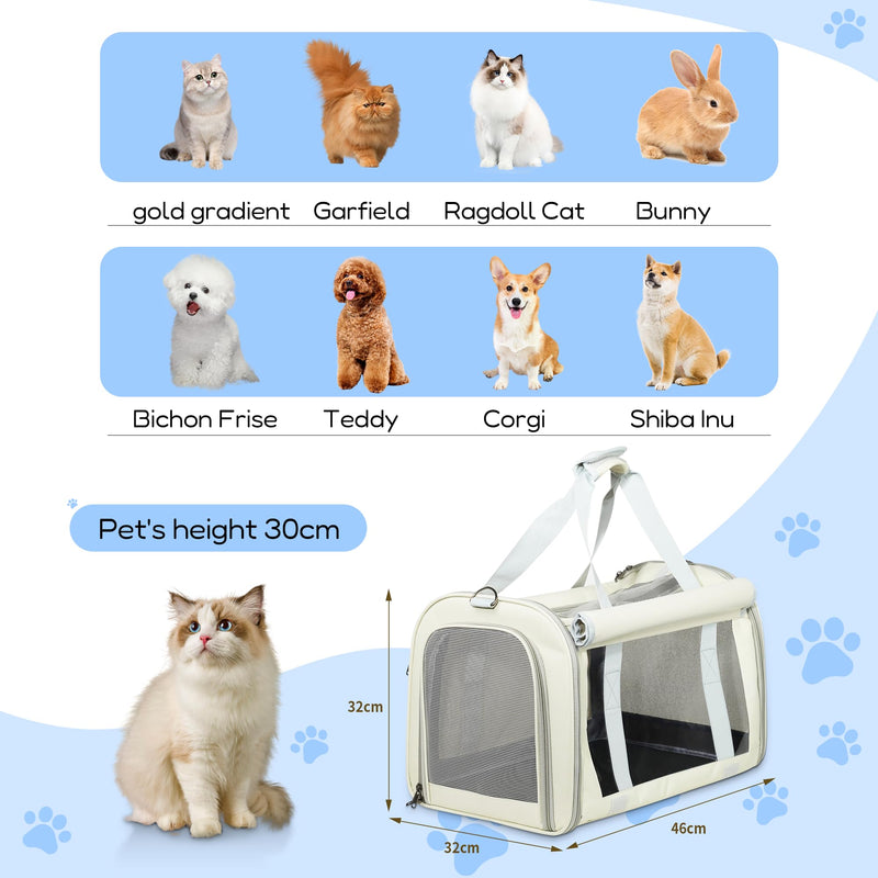 Pet Carrier for Large and Medium Cats，18x12x12 Inches Cat，Soft-Sided Pet Carrier for Big Medium Cats and Puppy,Indoor and Outdoor Uses Pet Privacy Protection Travel Carriers Off-white