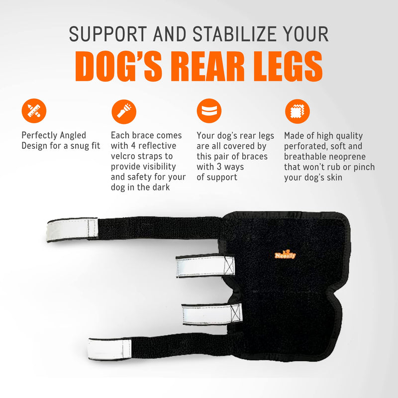 NeoAlly - 3-in-1 Long Rear Leg Hock Brace, Dog Leg Brace for Rear Leg with Rigid & Spring Inserts, Hock and Ankle Support, Dog Leg Sleeve with Reflective Straps, XL, 1 Pair X-Large
