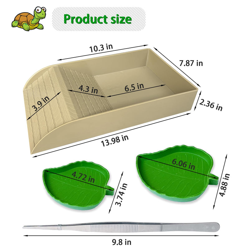 Tortoise Feeding Dish with Ramp and Basking-Platform - Leaf Tortoise Water Food Bowls, Reptile Water Dish Amphibians Habitat, Reptile Water Bowl Fit for Amphibians with Forcep Cleaning Clip Brown - PawsPlanet Australia