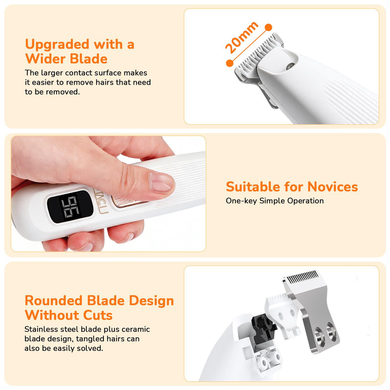ETACCU Dog Paw Trimmer, Ultra-Quiet Pet Paw Hair Clipper with LED Light - Electric Calm Clippers Shaver for Cats Grooming Tool for Eyes, Ears, Face & Small Areas (White, with Screen Display) White - PawsPlanet Australia