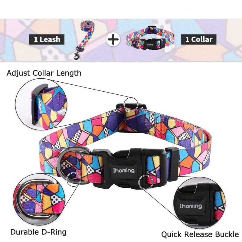 Ihoming Puppy Collar and Leash Set for Daily Outdoor Walking Running Training, Geometric Design for Extra Small Boys Girls Dogs Cats Pets, XS-Up to 10LBS C-Geometric X-Small (Pack of 1)