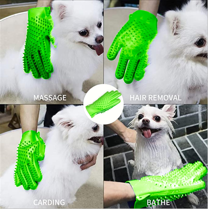 YOFANG Cat Gloves Bite Proof Pet Grooming Gloves for Dogs and Cats/Pet Cat Feeding Gloves, 4-in-1 Washing Dog Gloves and Hair Removal Gloves,Gentle Double-Side Brush Gloves,Green Large Green - PawsPlanet Australia