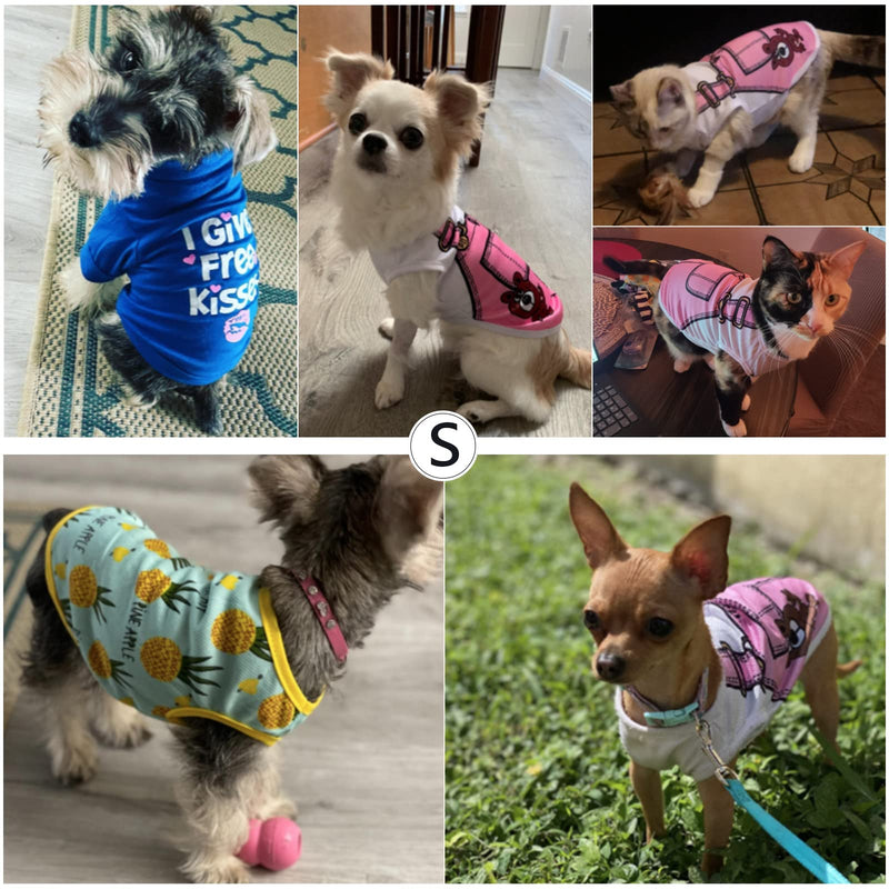 SATINIOR 6 Pcs Dog Clothes Printed Dog Shirts Puppy T-Shirts Cute Pet Cotton Clothes Doggie Shirt for Small Medium Dog Apparel Summer Christmas(S) S