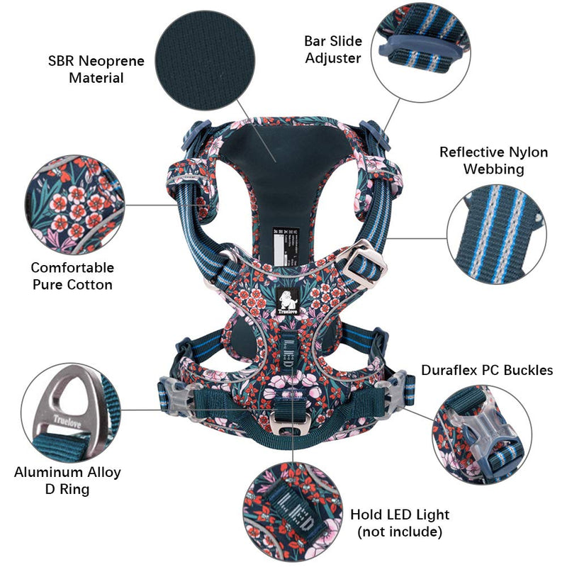 La La Pet® No Pull Dog Harness with Front Clip, Reflective Dog Vest Harness with Handle Floral Neoprene Padded Dog Vest for Puppy Small Medium Large Dogs 3 Snap Buckles Easy to Put on & Take Off Blue Red Flowers - PawsPlanet Australia