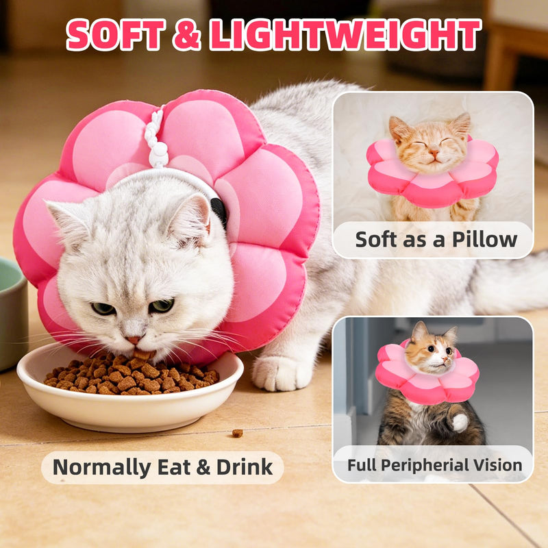 PUPTECK Cat Cone Collar Soft, Adjustable Collar Protective Recovery Alternative, Comfortable Elizabethan Flower Pet Collar Lightweight Stop Licking Neck Cone for Cats After Surgery, Pink S
