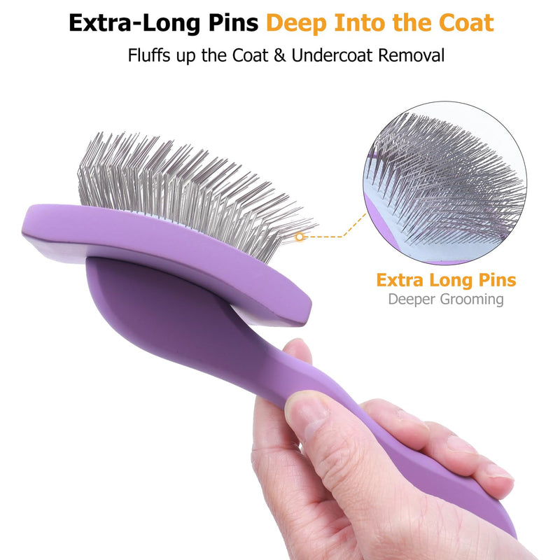 Extra-Long Pin Slicker Brush for Large Dogs, Removes Tangles, Mats & Undercoat Fluff, Wood Handle, Grooming Tool for Poodle Goldendoodle Labradoodle & Thick-Coat Breeds, Purple - PawsPlanet Australia