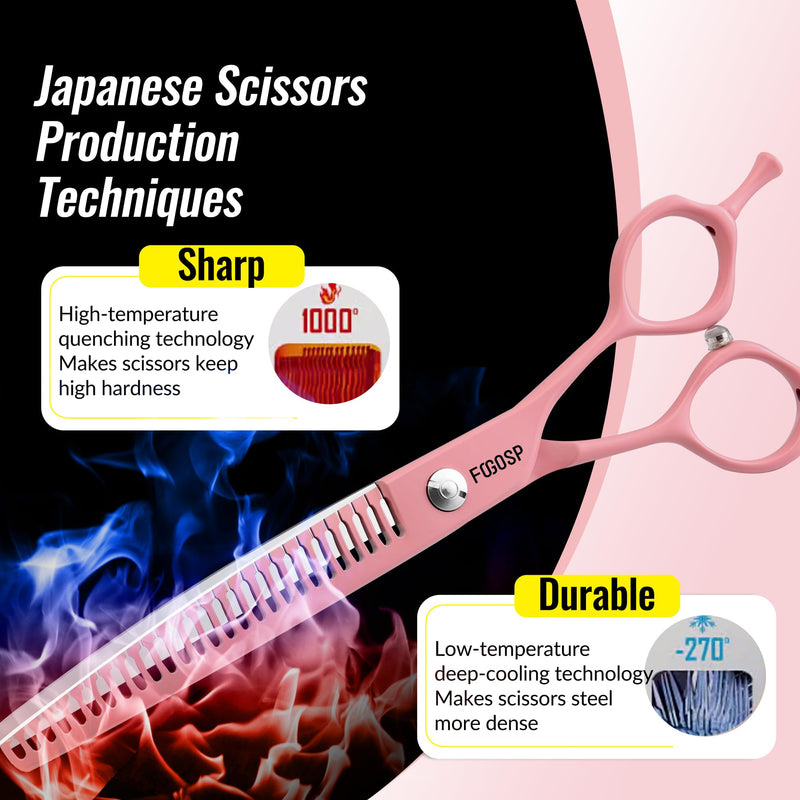 Curved Chunkers Dog Grooming Scissors 7.5" Macarone Series Professional Pet Grooming Shears for Large Dogs Pets Japan 440C Stainless Steel Sharp & Durable(Pink, 30Teeth Curved Thinners) 7.5 in Curved Chunkers Macaron Pink - PawsPlanet Australia