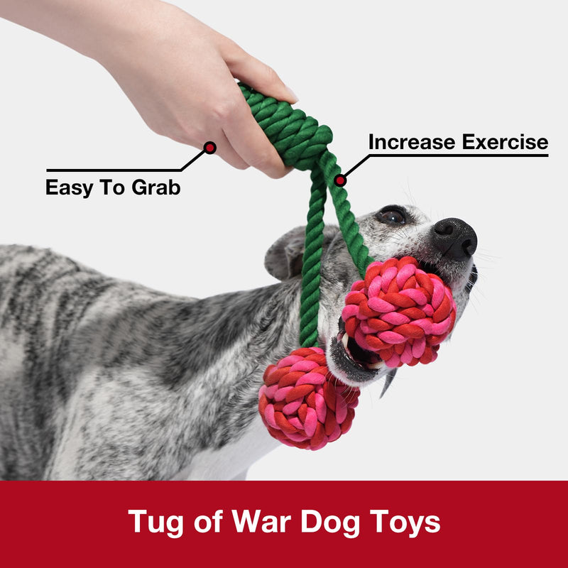 VETRESKA Dog Rope Toys,Durable Tug of War Dog Toy with Ergonomic Grip, Heavy Duty Dog Rope Toy for Large Breed Dog Puppy Training Playing Teething Chew Toys,Christmas Holiday Dog Toy Gifts,Cherry Cherry - PawsPlanet Australia