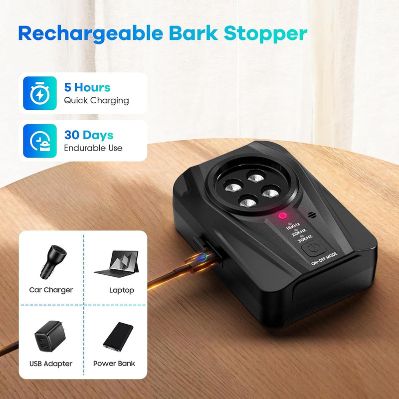Dog Bark Deterrent Device, Auto Anti Barking Devices for Dogs 33FT, Ultrasonic Dog Barking Device with 3 Modes, Rechargeable Dog Bark Stopper for Dog, Stop Dog Barking Device Safe for Puppy Large Dogs - PawsPlanet Australia