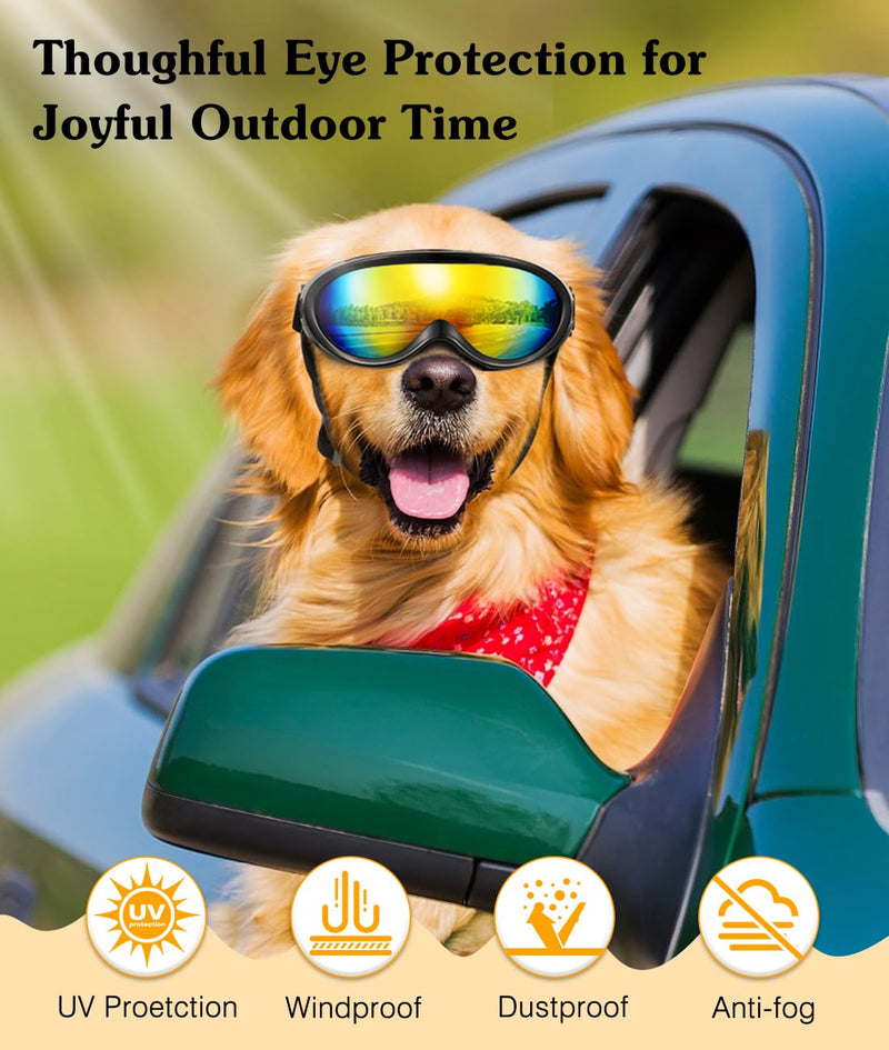 Dog Goggles Medium Large Breed, Dog Sunglasses with Adjustable Straps and Soft Sponge Pad, UV/Wind/Dust/Fog/Snow Dog Eye Protection Sunglasses for Outdoor Driving Riding, Black Black Frame-Colorful Lenses - PawsPlanet Australia