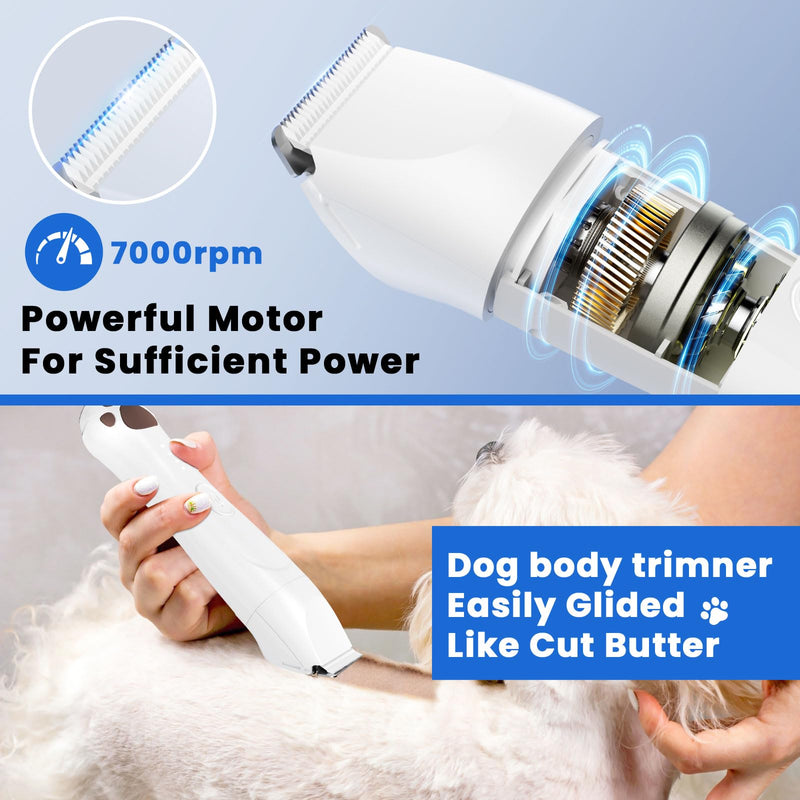 Dog Clippers for Grooming - 4-in-1 Dog Clippers Grooming Kit with Low Noise & IPX7 Waterproof Design Includes Comb Paw Trimmer Nail Grinder - Rechargeable & Cordless Dog paw Trimmer?White?