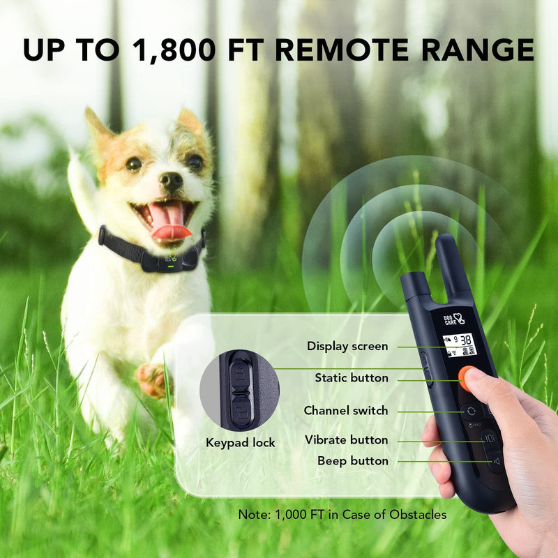 DOG CARE Dog Training Collar with Remote - Dog Shock Collar for All Dogs with 1800FT Remote, Rechargeable Dog Bark Collar with Beep/Vibration/Shock Modes, Security Lock, Rainproof [2023 Upgraded] Black 1 Pack(TC01) - PawsPlanet Australia