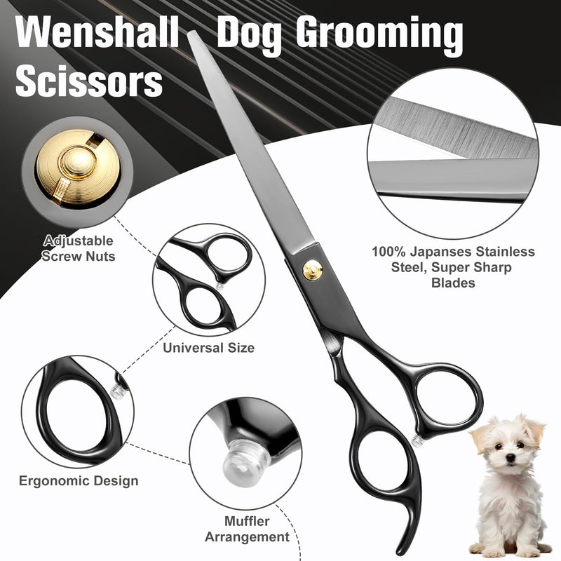 Professional Dog Grooming Scissors Set - 6.5" Thinning, 7" Straight, 7" Up-Curved, 7" Down-curved Scissors and Comb for Dog Cat Pet (Black) Black - PawsPlanet Australia