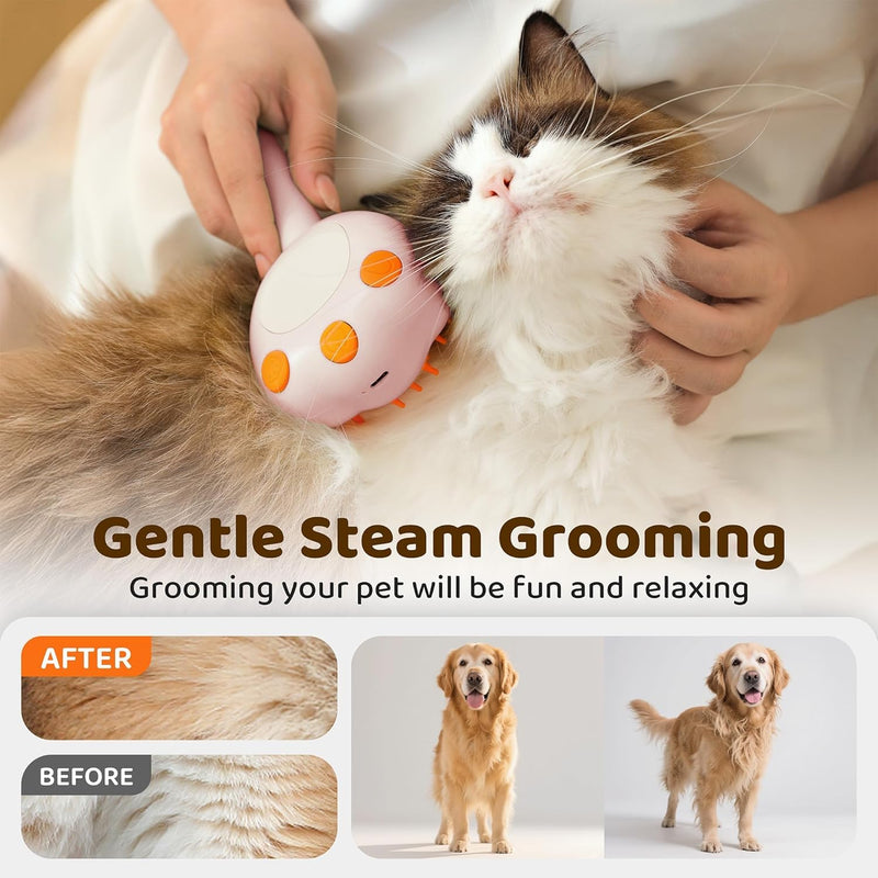 Steam Cat Brush, 6-in-1 Dog Brush Spritz Defur Comb with Pet Waterless Shampoo, Steamy Skin Friendly Deshedding Grooming Tool, Suitable for Shedding & Haired Pets, Pet Supplies Accessories, Pink Pink, Shampoo - PawsPlanet Australia