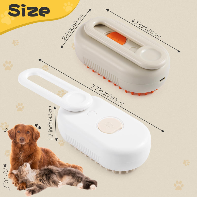 Cat Steam Brush, 3 in 1 Self Cleaning Steamy, Spray Silicone Massage Comb, Hair Removal Tool with Handle Multifunctional Grooming Brush for Dogs Orange - PawsPlanet Australia