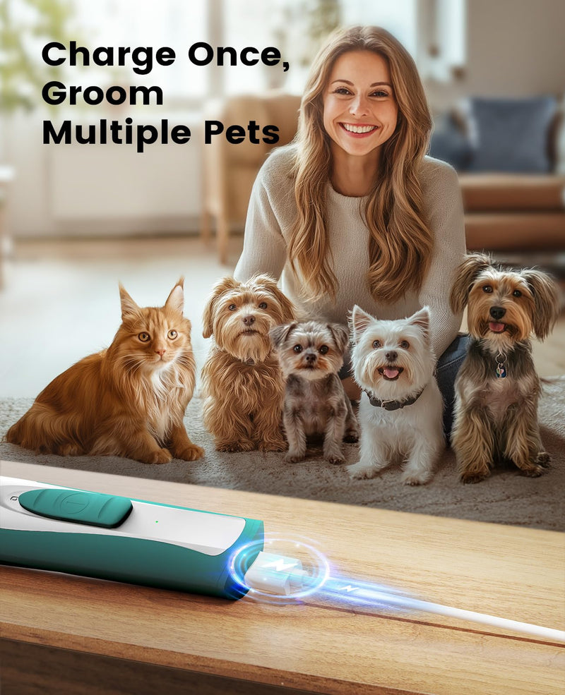 oneisall Low Noise Dog Paw Trimmer with LED Light, Paw Trimmer for Dogs 0.8inch/20mm Widen Blade, 35dB Cordless Electric Pet Paw Grooming Clippers for Paws, Ears, Face, Rump (Green) Green - PawsPlanet Australia