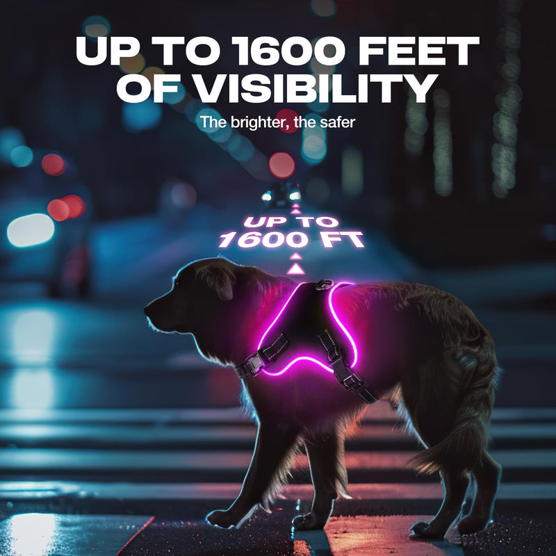 Light Up Dog Harness No Pull Dog Harness Rechargeable Lighted Pet Vest Harness for Night Walking, Reflective Dog Vest Glow Dog Collar, Adjustable Soft Padded Leash, 7 Colors Changing, 3 LED Modes (S) S - PawsPlanet Australia