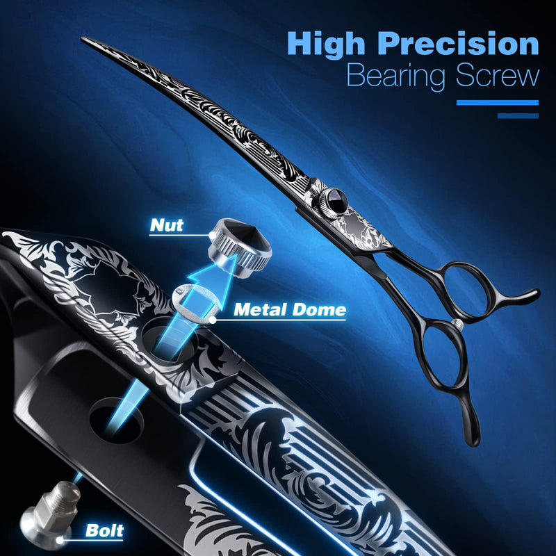 JASON 8 Inch Curved Dog Scissors BlackProfessional Curved Shear with Ergonomic Handle Japanese 440C Stainless Steel Pet Scissor for Dogs, Cats and Other Animals - PawsPlanet Australia