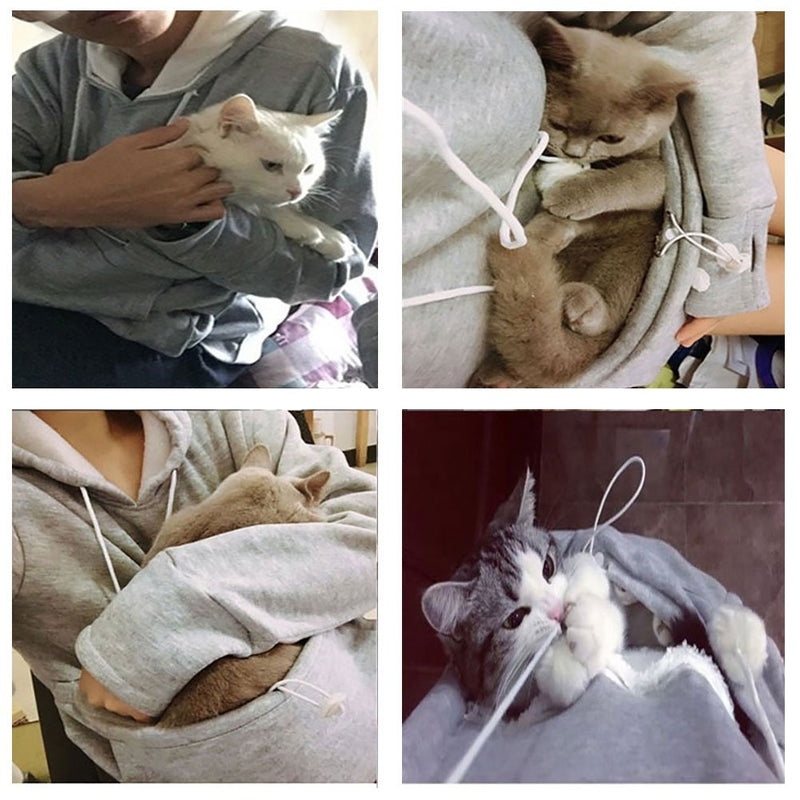 Womens Pet Carrier Shirts Kitten Puppy Holder Animal Pouch Hood Sweatshirt X-Large-XX-Large Light Grey - PawsPlanet Australia