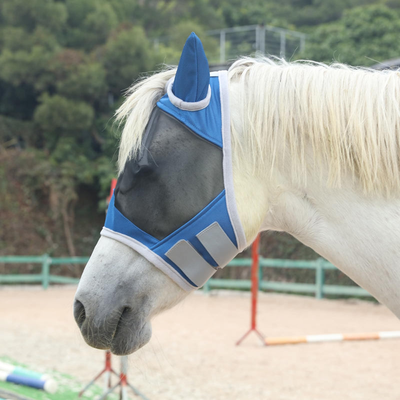 Horse Fly Mask with Ears, Fine Mesh UV-Proof Fly Mask for Horses Royalblue Cob Royal Blue - PawsPlanet Australia