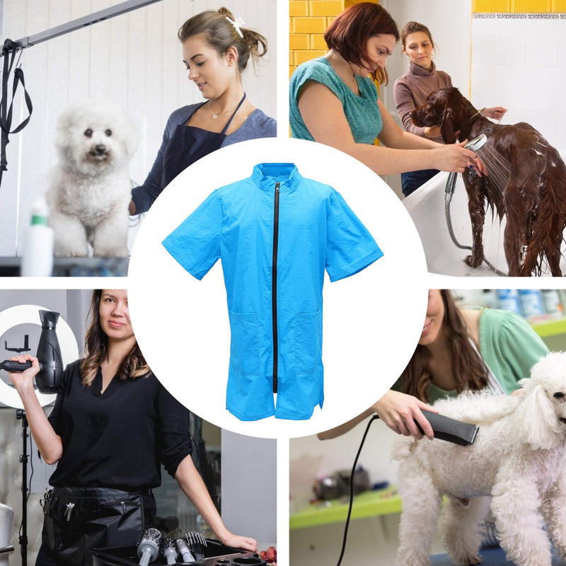 Pet Grooming Smock- Dog Grooming Smock with Full Zipper Smock Dog Cat Groomer Cosmetologist Uniforms L Blue - PawsPlanet Australia