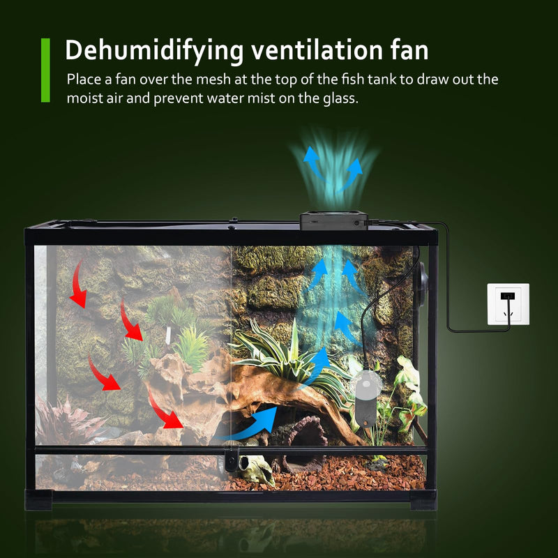 Reptile Tank Fan with Thermometer & Hygrometer | LED Display, Auto Ventilation for Enclosures & Terrariums - PawsPlanet Australia