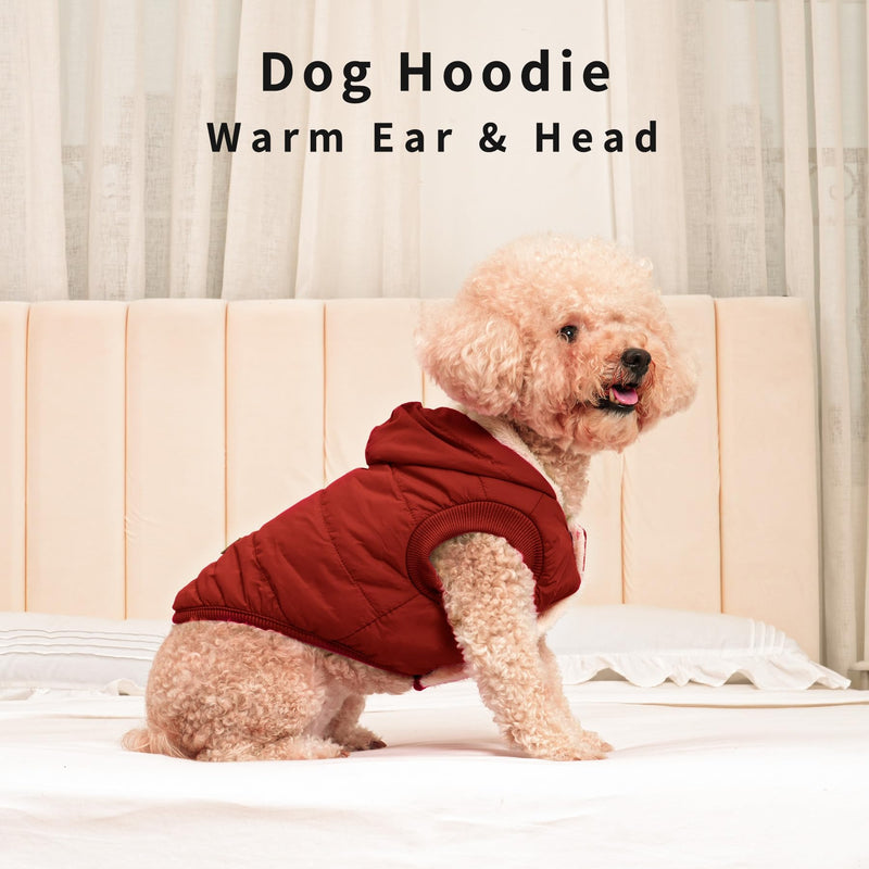 Fleece Lining Extra Warm Dog Hoodie in Winter for Small Dogs Jacket Puppy Coats with Hooded,Red M Medium (Pack of 1) Red - PawsPlanet Australia