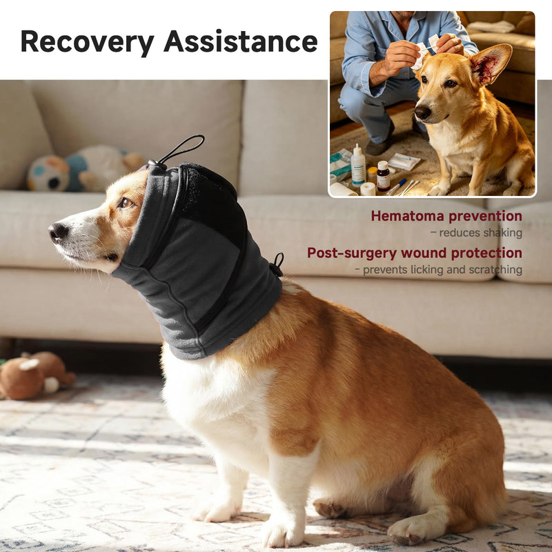 Ear Protection for Dogs, Soothing Fireworks, Thunderstorms, Infection Prevention & Ear Hygiene, Elastic, Grey, M gray