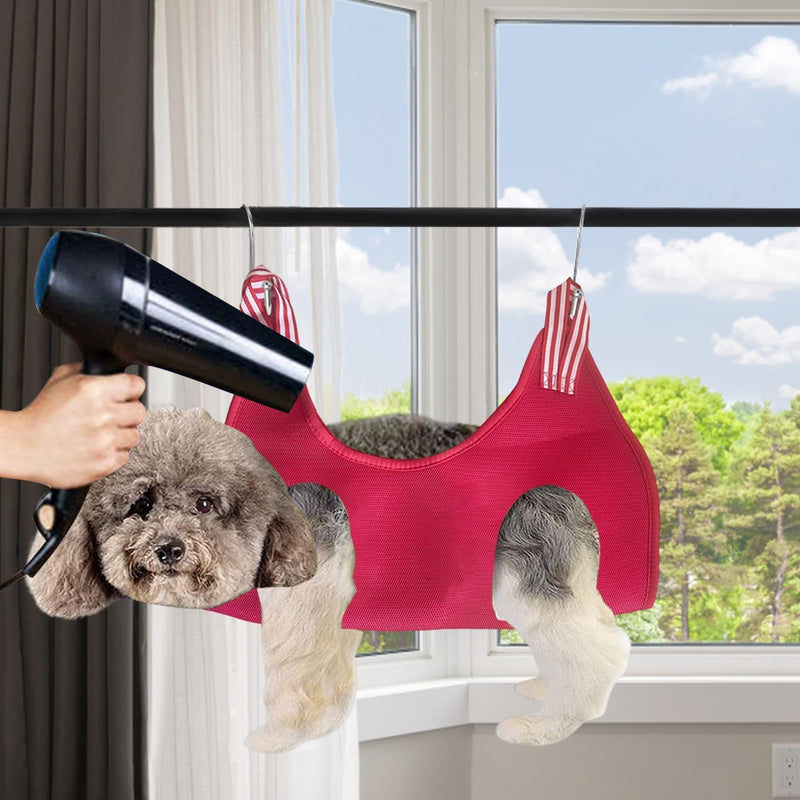 Dog grooming harness, adjustable grooming hammock aid harness | Breathable relaxation grooming aid for cats, adjustable grooming hammock for relaxation, red, medium