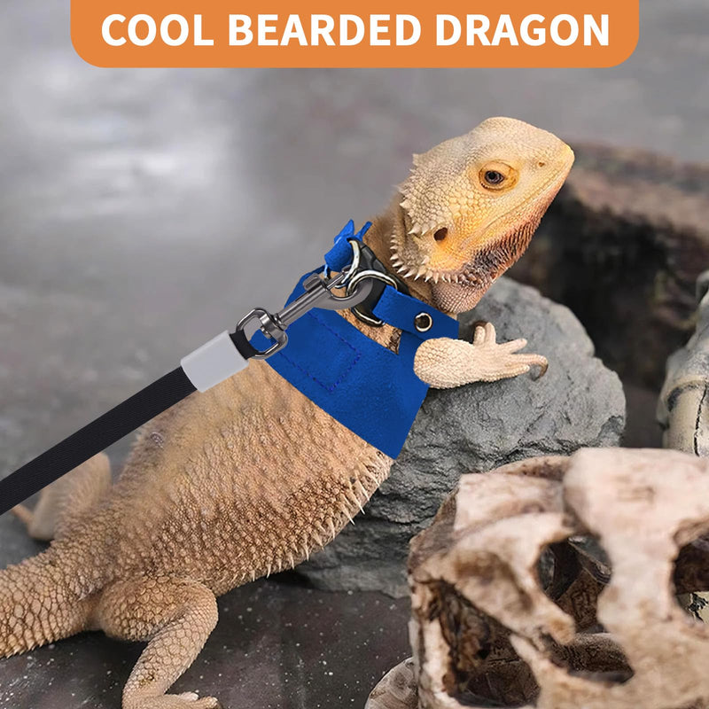 3 Pack Bearded Dragon Leash and Harness Set, Retractable 9.8FT Leash with 3 Sizes Adjustable Soft Harness for Reptile Small Animals Outdoor, Cute Lizard Vest Clothes for Reptile Lovers -Blue Blue - PawsPlanet Australia