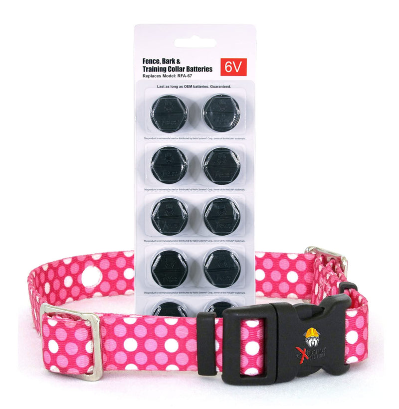 Large Pink Dots Replacement Containment and Training Dog Collar Strap with RFA-67 Batteries - Compatible with Most PetSafe In-Ground Fence, Wireless Fence Receiver, and Training Collars (Bundle 2)