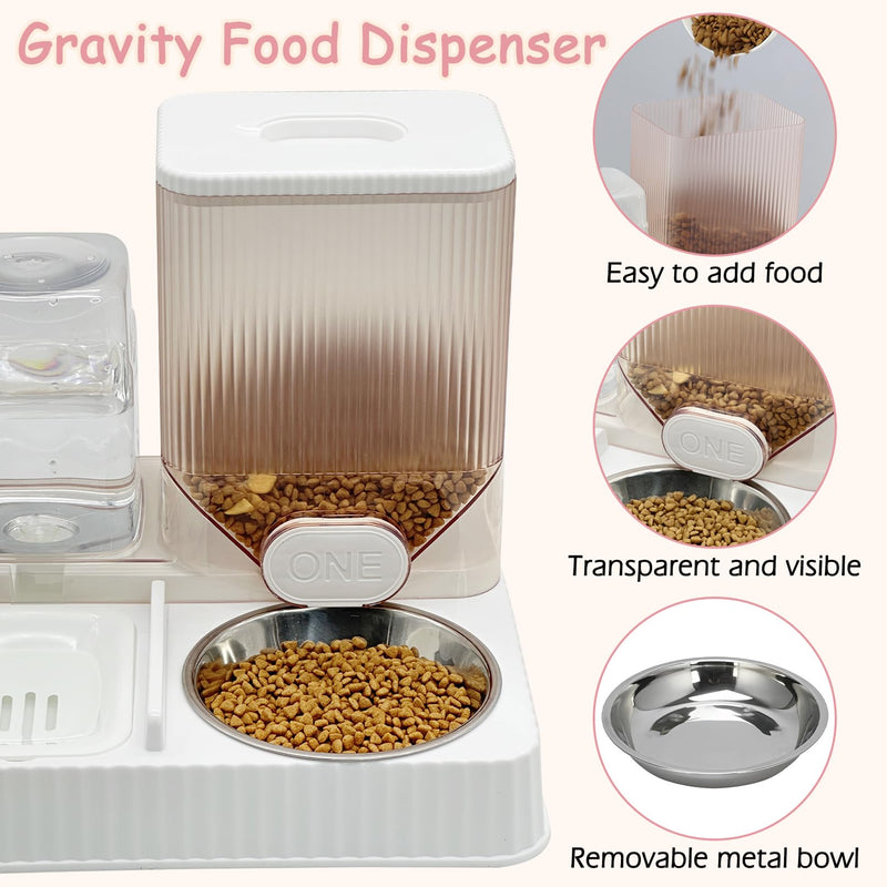 Fhiny Gravity Cat Feeder & Water Dispenser, 2 in 1 Automatic Puppy Waterer Removable Stainless Steel Food Bowls Set Self Feeding Pet Food Storage for Cat Kitten Puppy Easy Clean (White) Style E White-Metal Bowl - PawsPlanet Australia