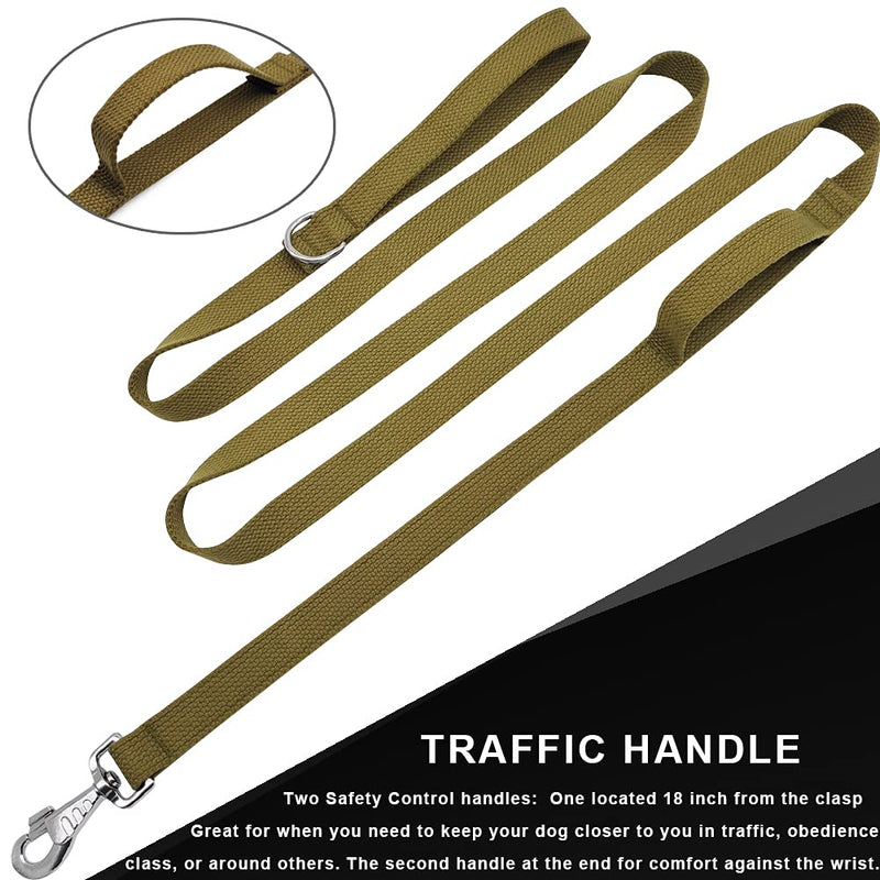 Hoanan 8ft Double Handle Traffic Dog Leash, Heavy Duty Tactical Dog Leash, Thick Nylon Dog Training Leash with 2 Traffic Control Handle for Medium Large Breed Dogs coyote brown - PawsPlanet Australia