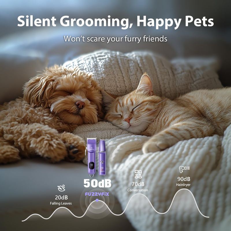 Dog Grooming Kit, Dog Clippers for Grooming for Thick Curly Coats, Professional Pet Hair Shaver Paw Trimmer Cordless Rechargeable Low Noise for Dogs Cats Animals Face Ear Purple