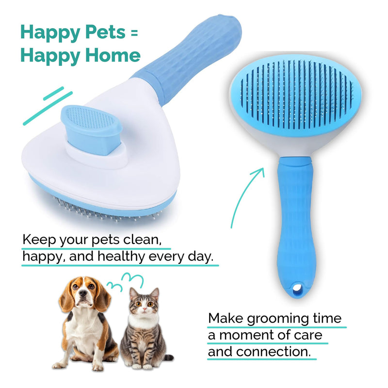 PETS-LAMB Self-Cleaning Dog and Cat Grooming Brush, Suitable for Long or Short Hair, Loose Hair Removal Brush, Easy to Remove, Pet Massage Tool. (Blue) Blue